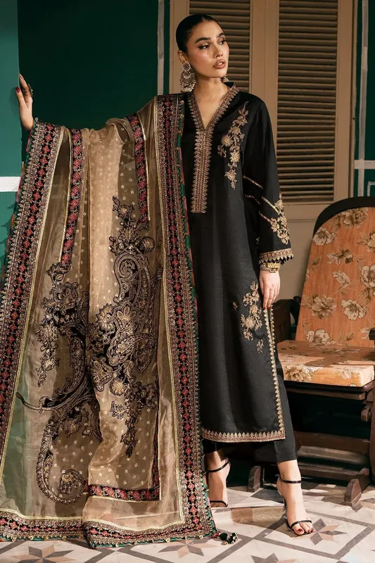 Mina Kashif Meeral Formals 24 Black Raw Silk – view 1 – Poshaq
