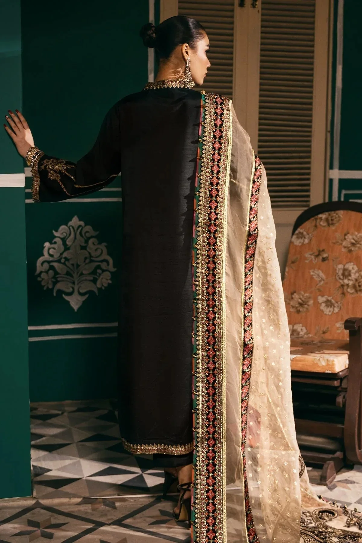 Mina Kashif Meeral Formals 24 Black Raw Silk – view 2 – Poshaq