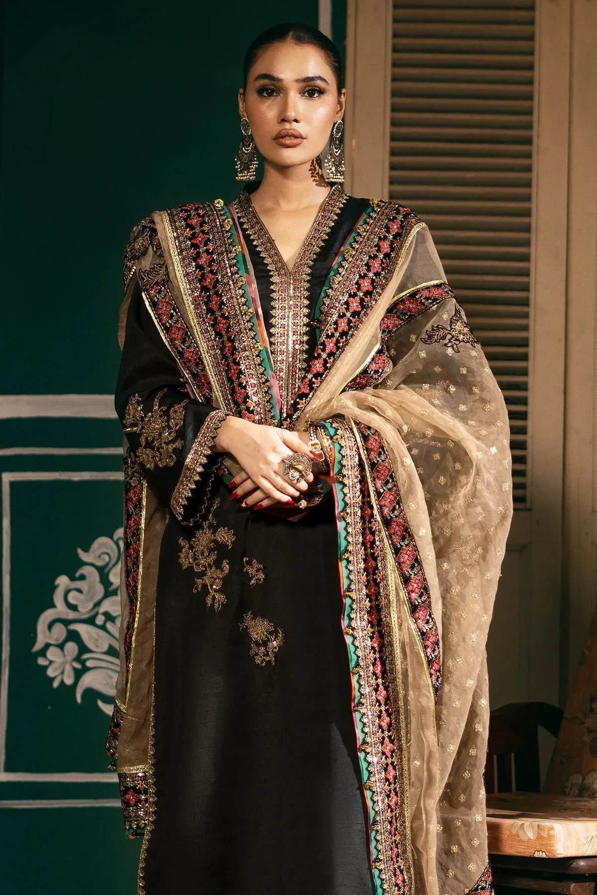 Mina Kashif Meeral Formals 24 Black Raw Silk – view 3 – Poshaq