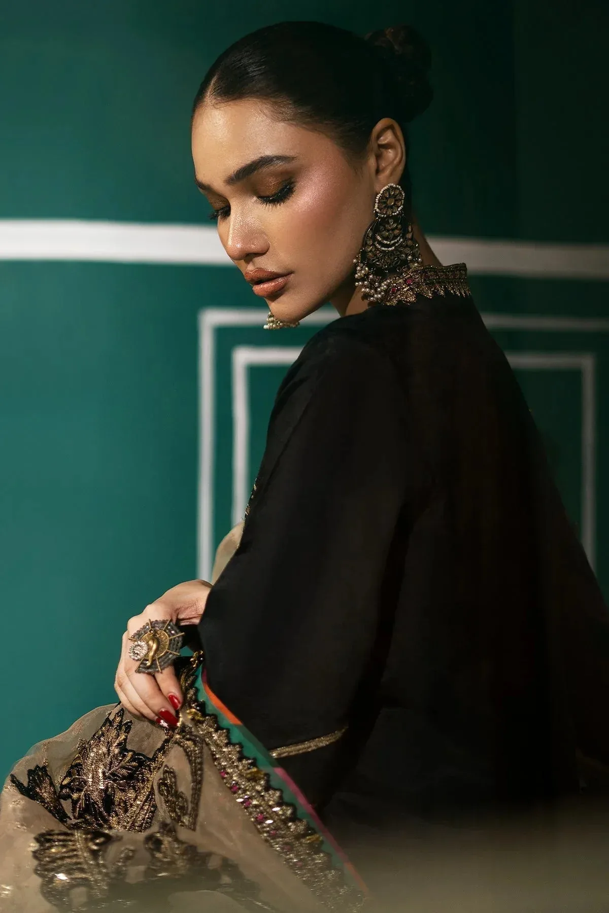 Mina Kashif Meeral Formals 24 Black Raw Silk – view 4 – Poshaq