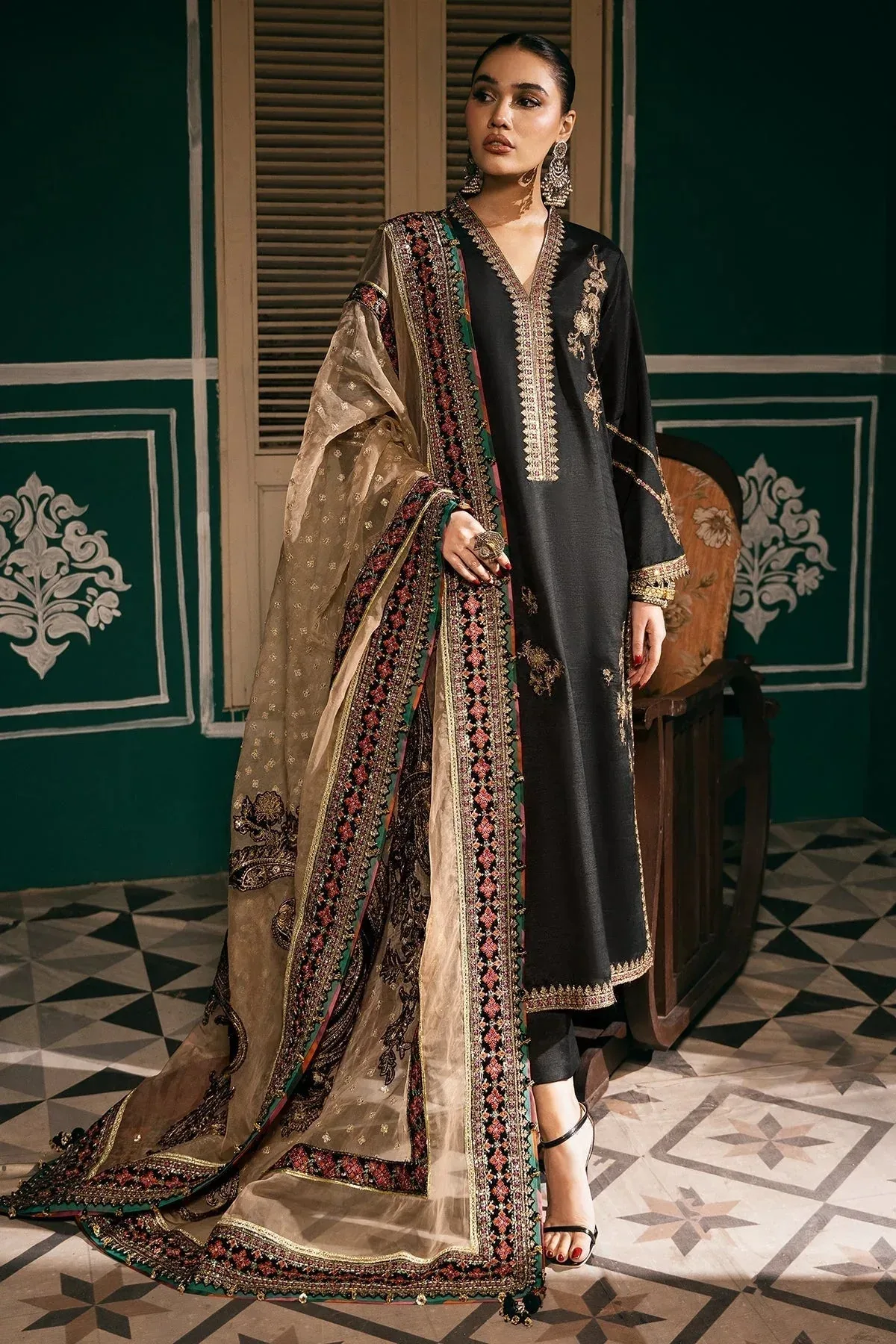 Mina Kashif Meeral Formals 24 Black Raw Silk – view 5 – Poshaq