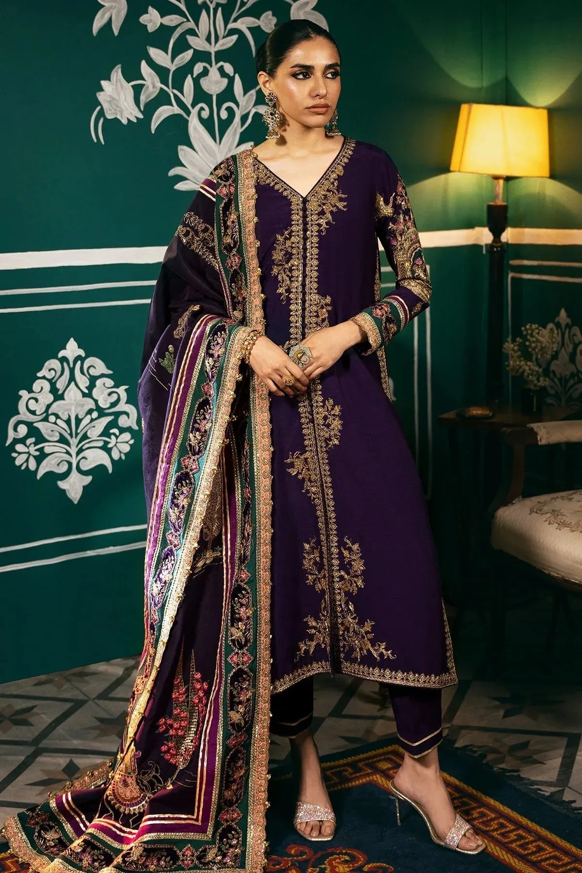 Mina Kashif Meeral Formals 24 Deep Purple Raw Silk – view 1 – Poshaq