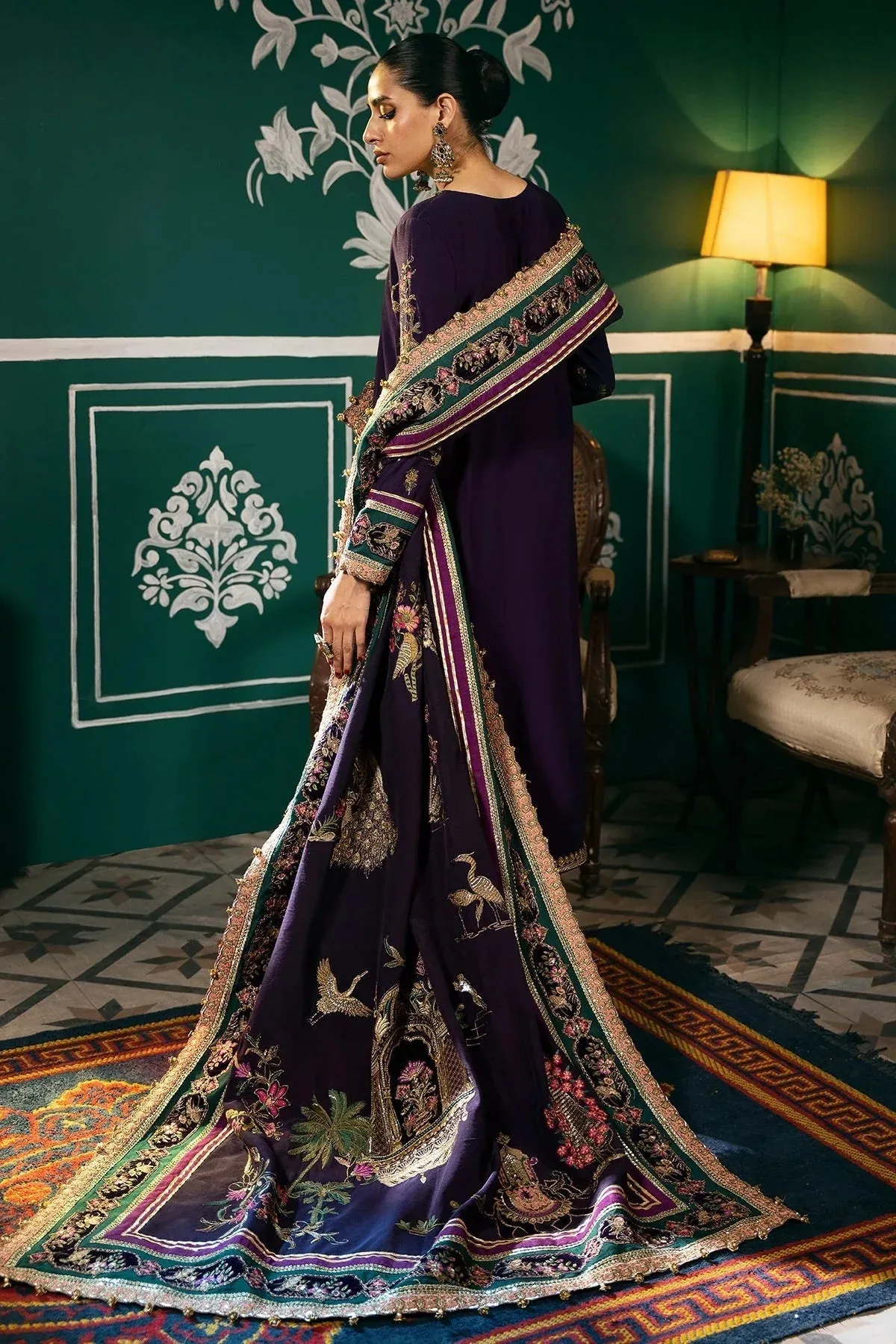 Mina Kashif Meeral Formals 24 Deep Purple Raw Silk – view 2 – Poshaq