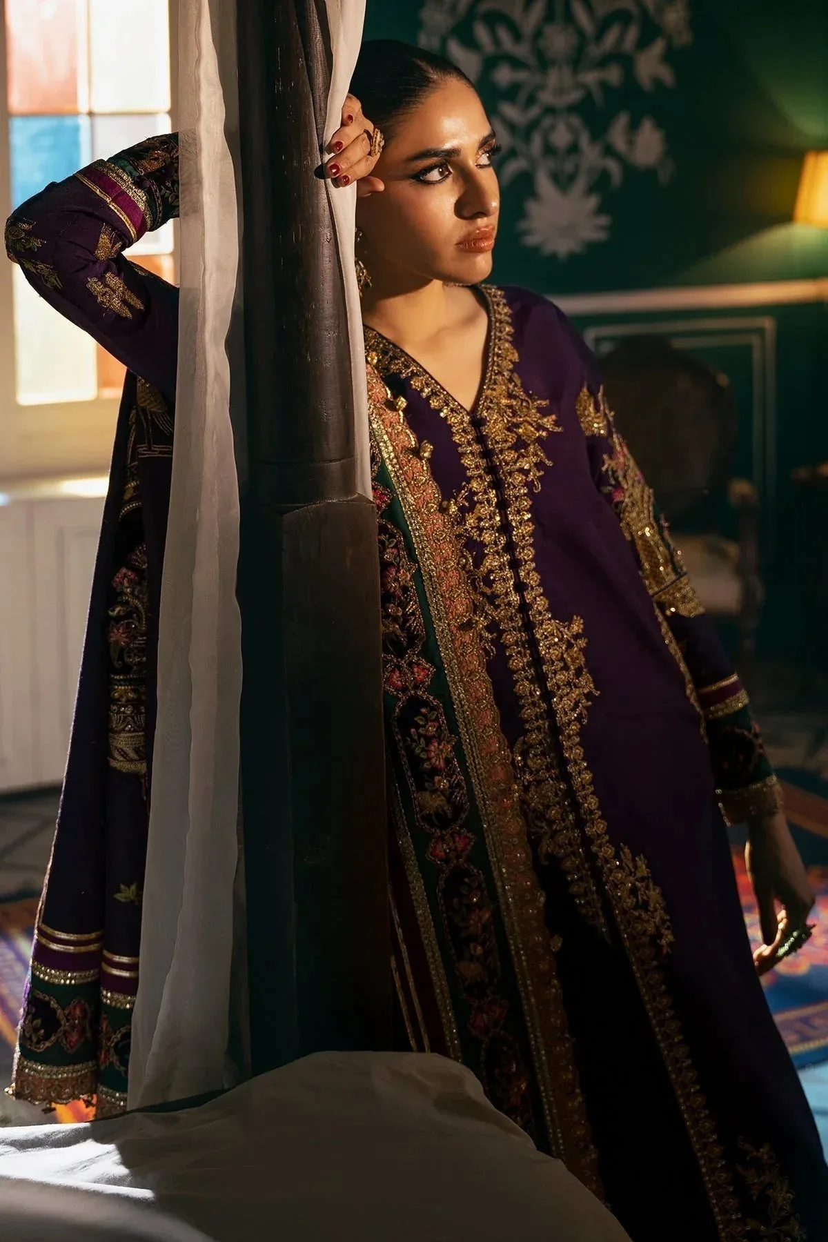 Mina Kashif Meeral Formals 24 Deep Purple Raw Silk – view 3 – Poshaq