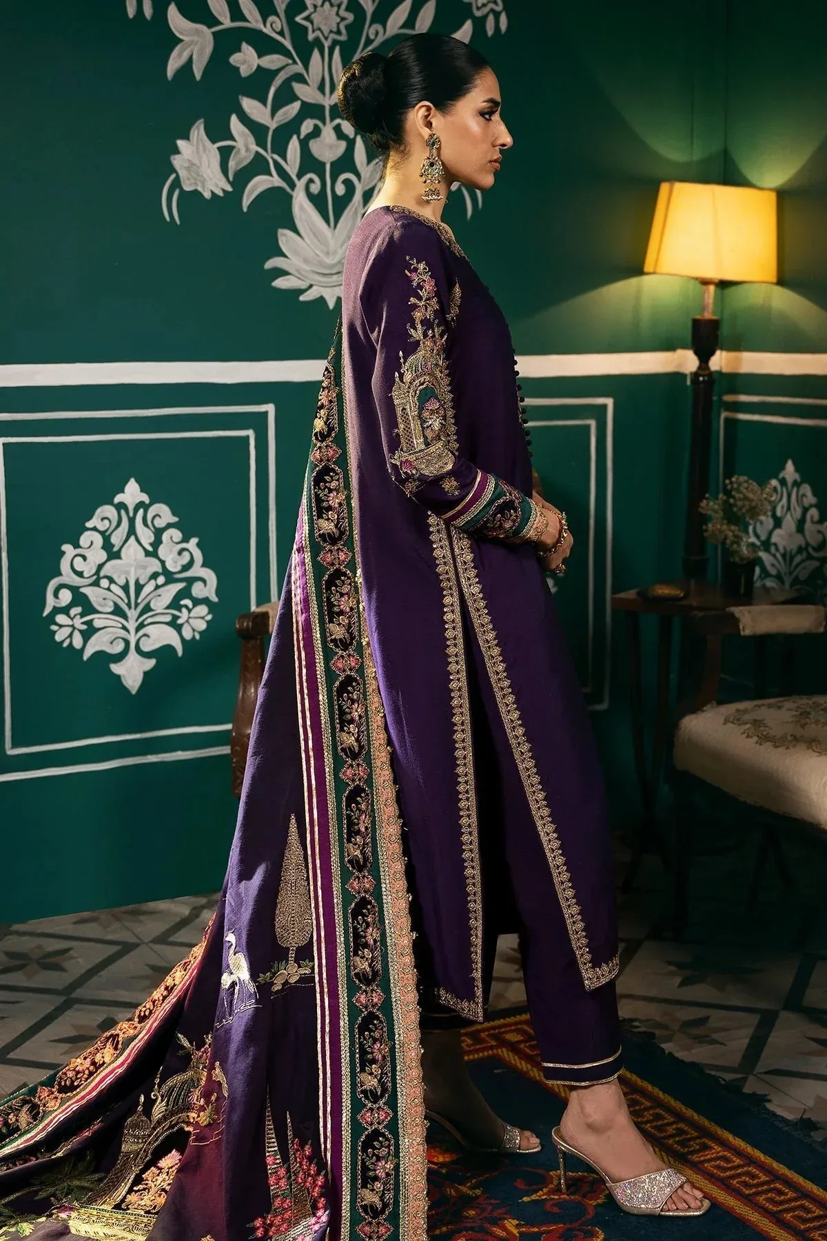 Mina Kashif Meeral Formals 24 Deep Purple Raw Silk – view 4 – Poshaq