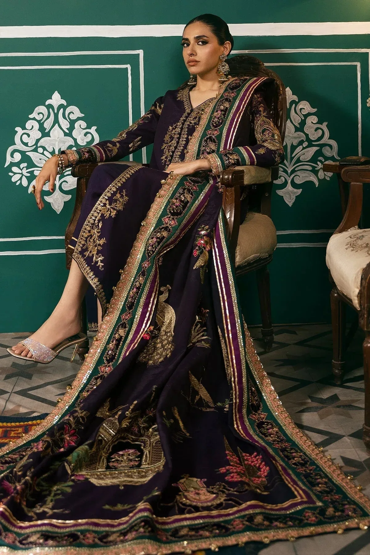 Mina Kashif Meeral Formals 24 Deep Purple Raw Silk – view 5 – Poshaq