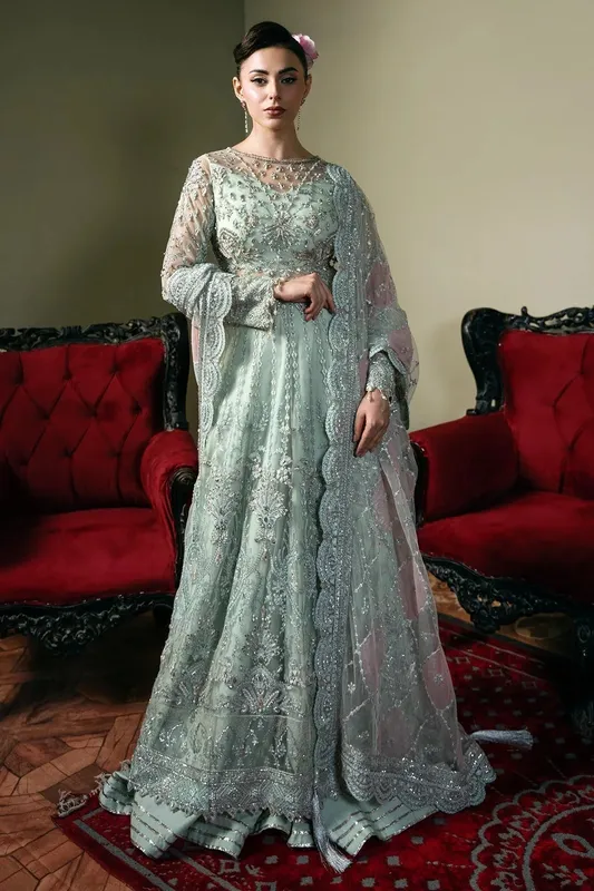 Mina Kashif Kahani Formals Mint Raw Silk – view 1 – Poshaq