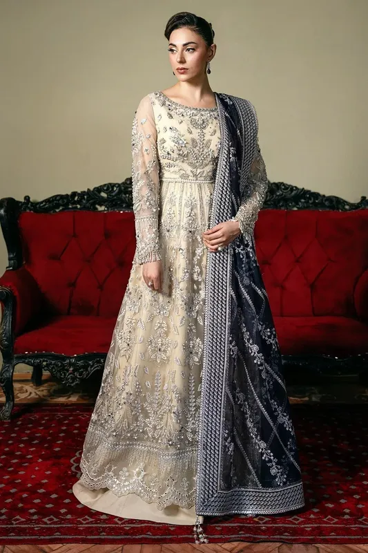 Mina Kashif Kahani Formals Ivory Raw Silk – view 1 – Poshaq