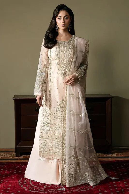 Mina Kashif Kahani Formals Off White Raw Silk – view 1 – Poshaq