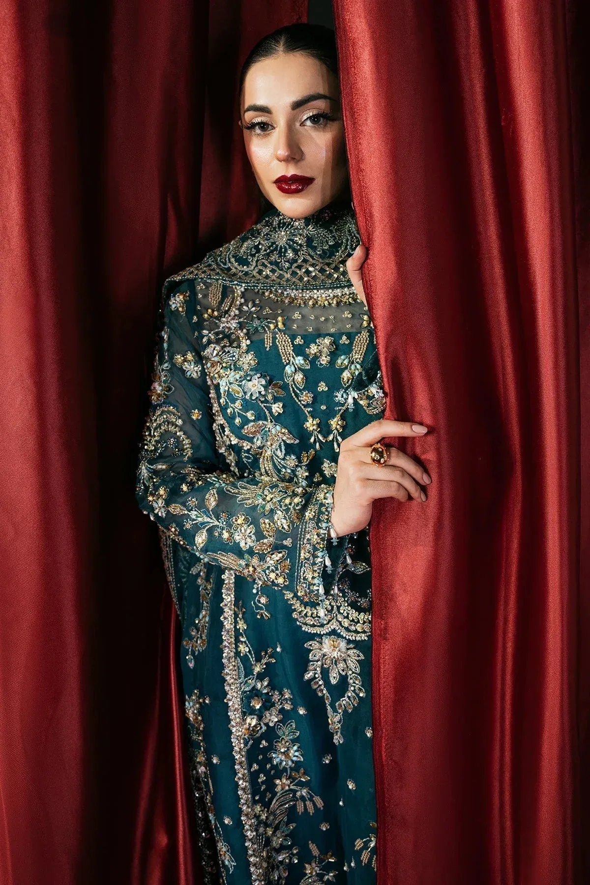 Mina Kashif Kahani Formals Teal Blue Raw Silk – view 4 – Poshaq