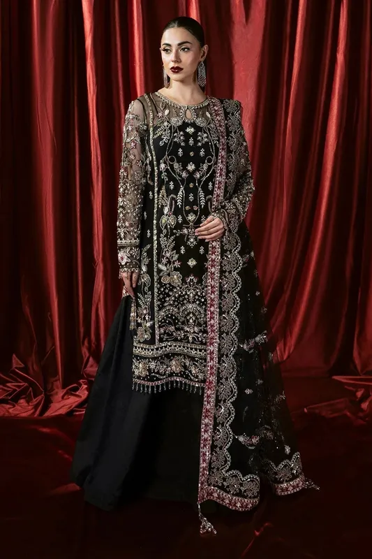 Mina Kashif Kahani Formals Black Raw Silk – view 1 – Poshaq