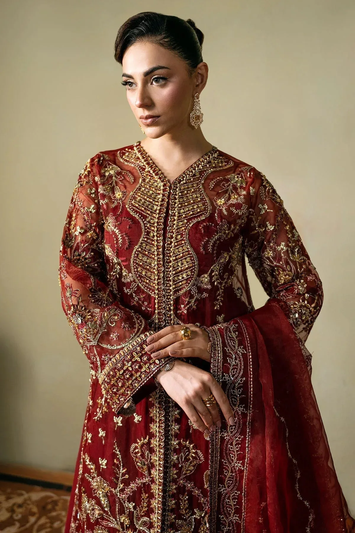 Mina Kashif Kahani Formals Maroon Raw Silk – view 4 – Poshaq
