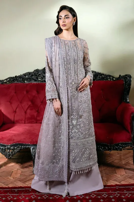 Mina Kashif Kahani Formals Lilac Raw Silk – view 1 – Poshaq