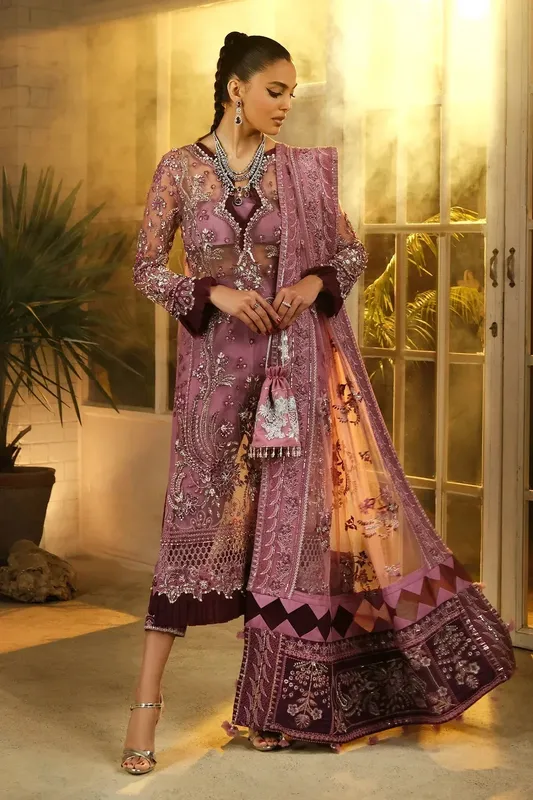 Mina Kashif Kahani Luxury Formals 23 Plum Raw Silk – view 1 – Poshaq