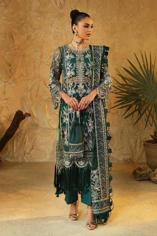Mina Kashif Kahani Luxury Formals 23 Green Raw Silk – view 1 – Poshaq