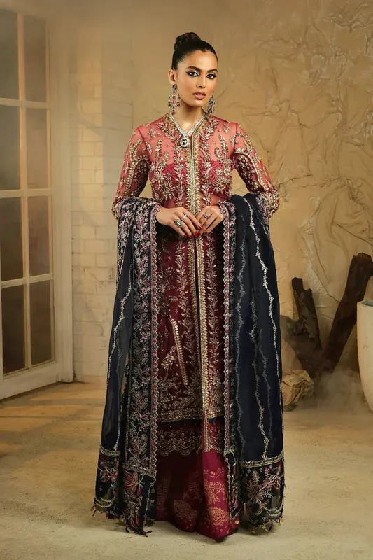 Mina Kashif Kahani Luxury Formals 23 Magenta Raw Silk – view 1 – Poshaq