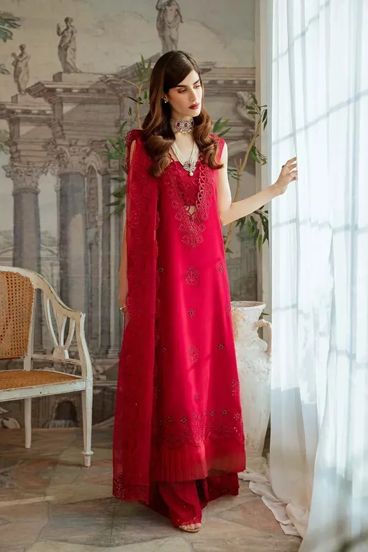Mina Kashif Ala Mode Luxury Formals 23 Red Raw Silk – view 1 – Poshaq