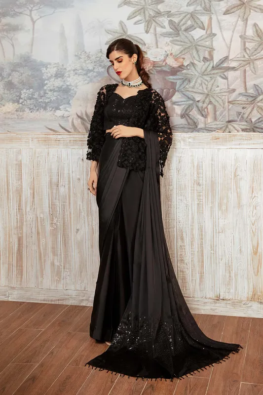Mina Kashif Ala Mode Luxury Formals 23 Black Silk – view 1 – Poshaq