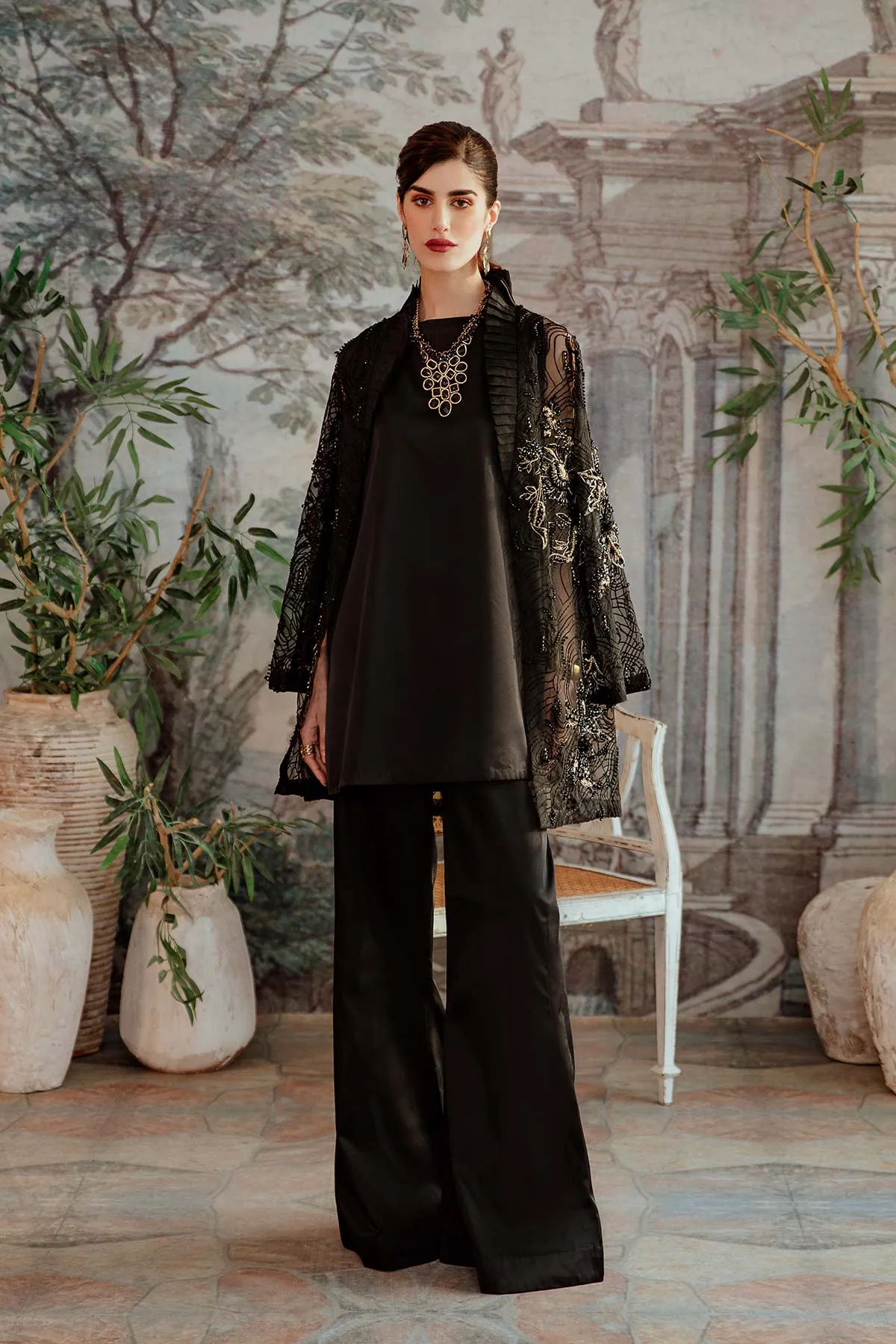 Mina Kashif Ala Mode Luxury Formals 23 Black Raw Silk – view 1 – Poshaq