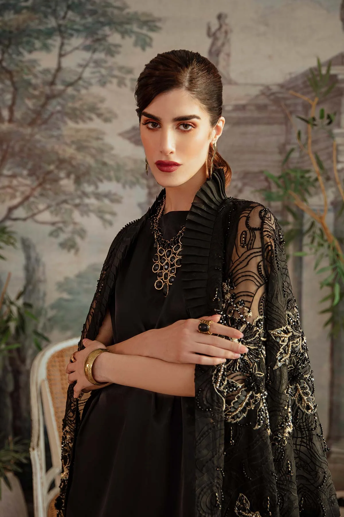 Mina Kashif Ala Mode Luxury Formals 23 Black Raw Silk – view 2 – Poshaq