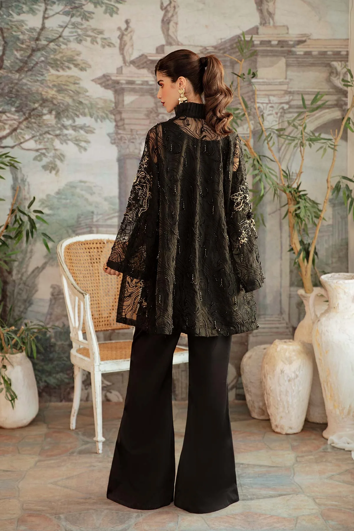 Mina Kashif Ala Mode Luxury Formals 23 Black Raw Silk – view 3 – Poshaq