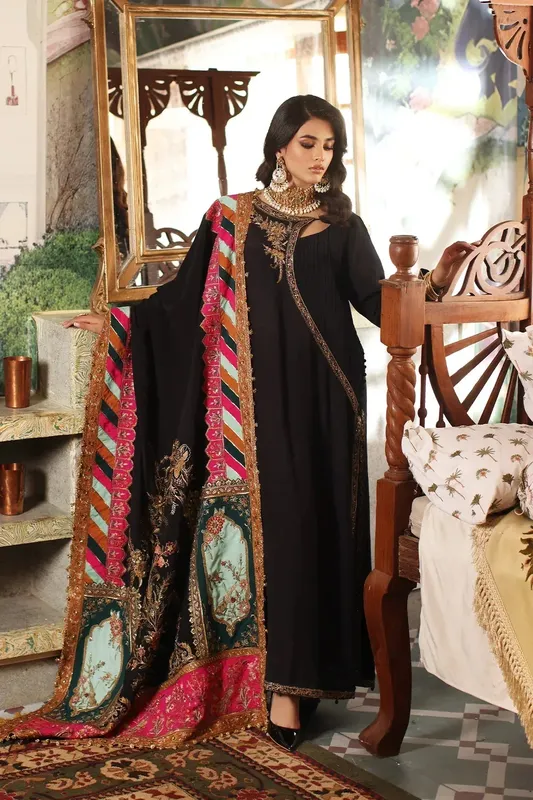 Mina Kashif Meeral Formals 23 Black Raw Silk – view 1 – Poshaq