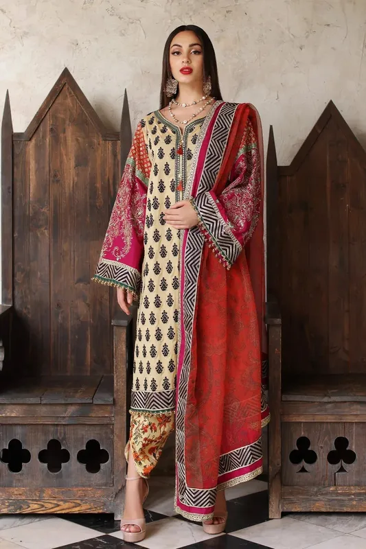 Mina Kashif Festive Lawn Cream Organza – view 1 – Poshaq