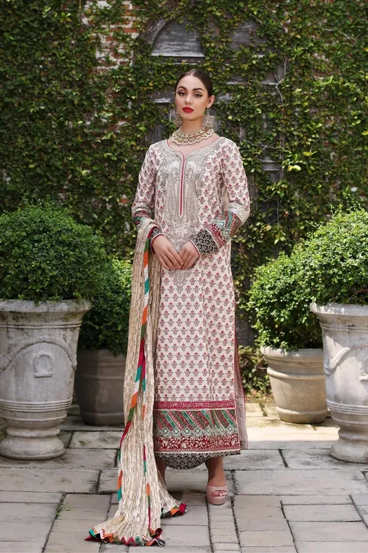 Mina Kashif Festive Lawn Ivory Organza – view 1 – Poshaq