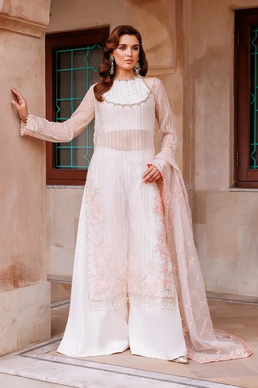 Mina Kashif Shahbano Luxury Pret 24 White Silk – view 1 – Poshaq