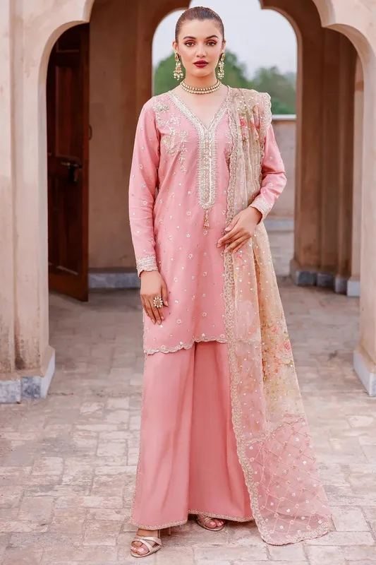 Mina Kashif Shahbano Luxury Pret 24 Pink Cotton Silk – view 1 – Poshaq