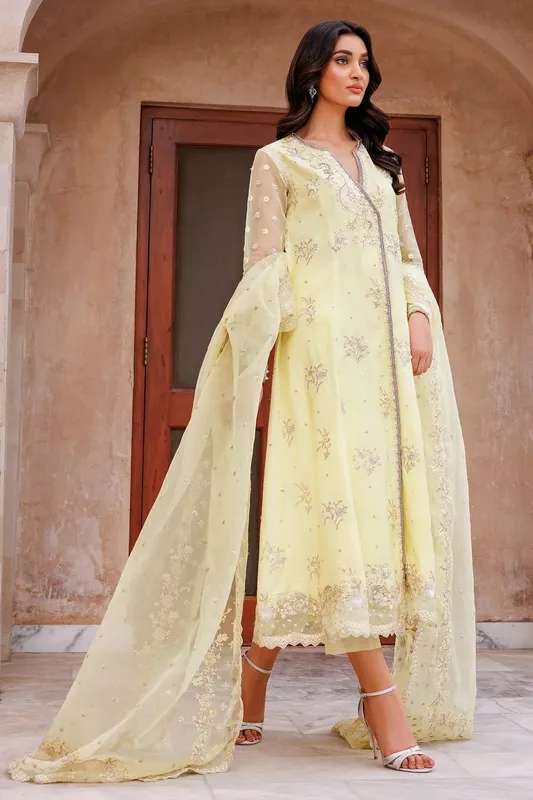 Mina Kashif Shahbano Luxury Pret 24 Yellow Cotton Silk – view 1 – Poshaq