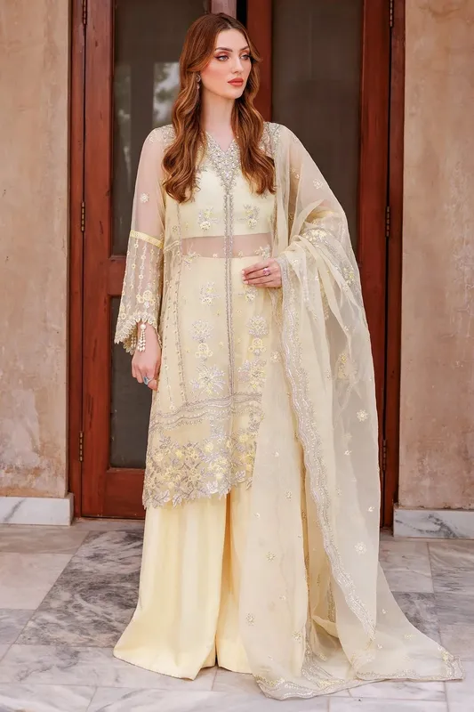 Mina Kashif Shahbano Luxury Pret 24 Yellow Cotton Silk – view 1 – Poshaq