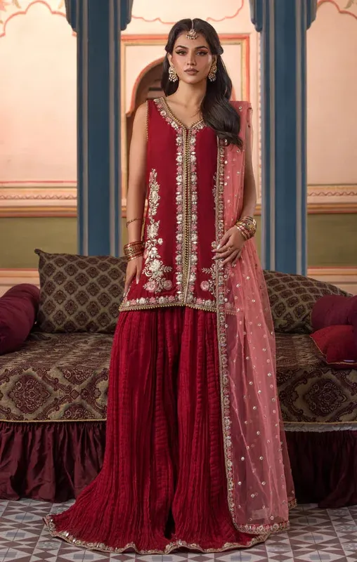 Maya Mehr o Mah Red Raw Silk – view 1 – Poshaq