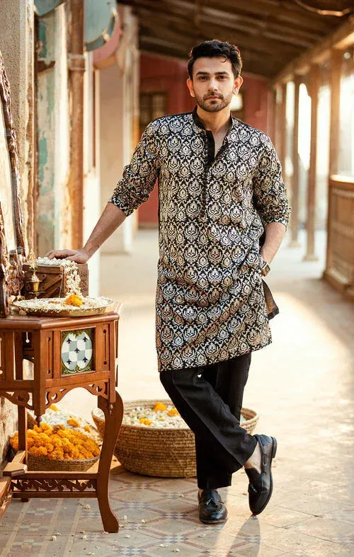 Maya Dil ki Batain Black Raw Silk – view 1 – Poshaq