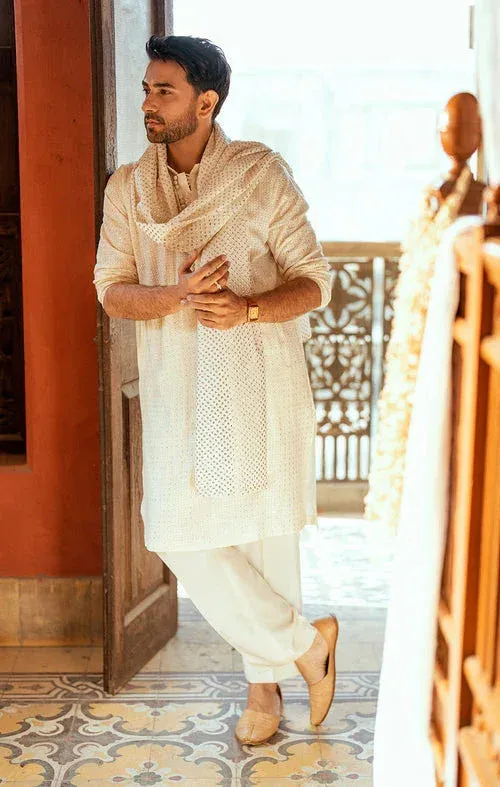 Maya Dil ki Batain Ivory Raw Silk – view 1 – Poshaq