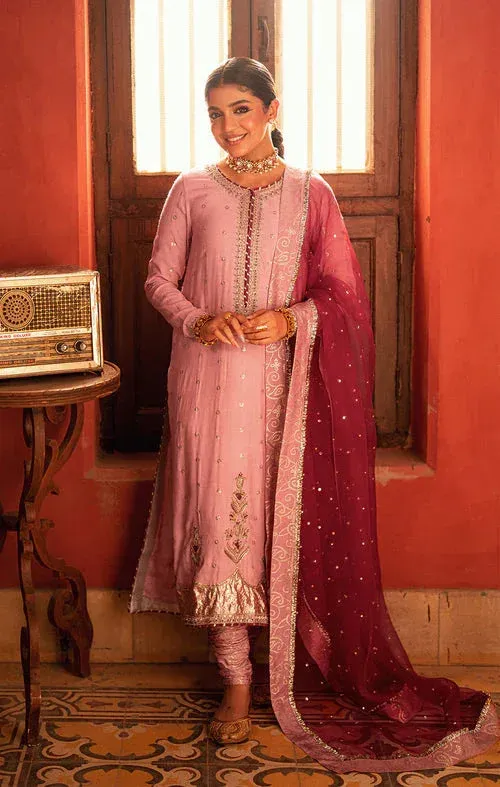 Maya Dil ki Batain Rose Pink Raw Silk – view 1 – Poshaq