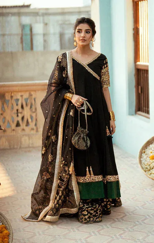 Maya Dil ki Batain Black Raw Silk – view 1 – Poshaq