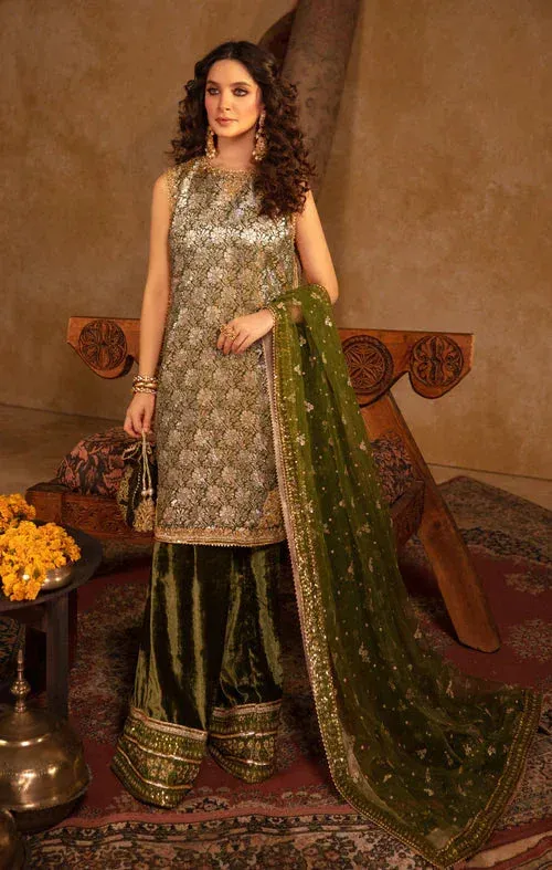 Maya Raazi Velvet 24 Olive Green Velvet – view 1 – Poshaq