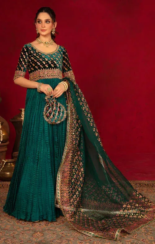 Maya Raazi Velvet 24 Teal Green Organza – view 1 – Poshaq