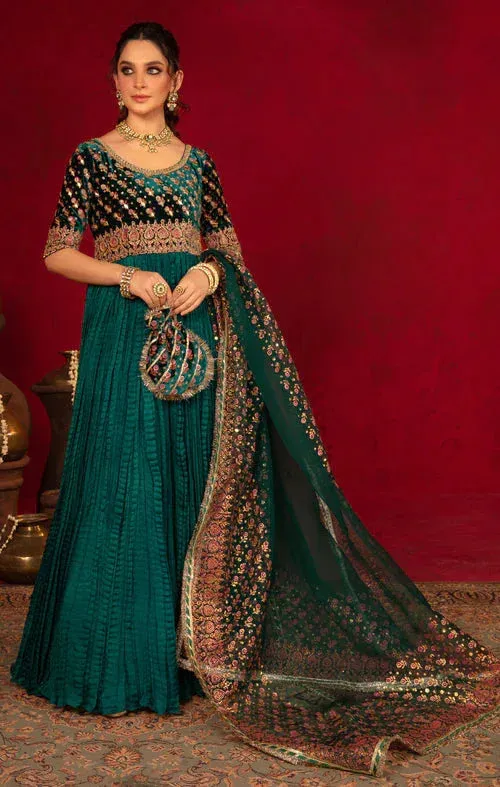 Maya Raazi Velvet 24 Teal Green Organza – view 1 – Poshaq