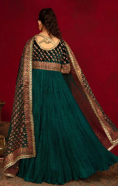 Maya Raazi Velvet 24 Teal Green Organza – view 2 – Poshaq