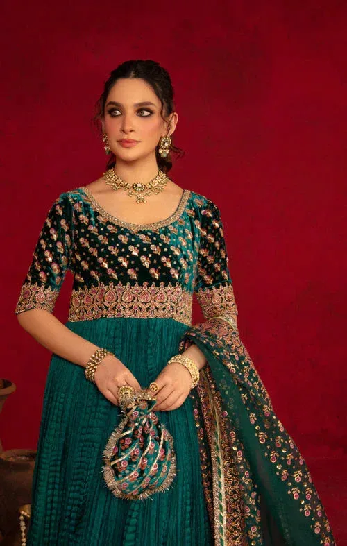 Maya Raazi Velvet 24 Teal Green Organza – view 3 – Poshaq