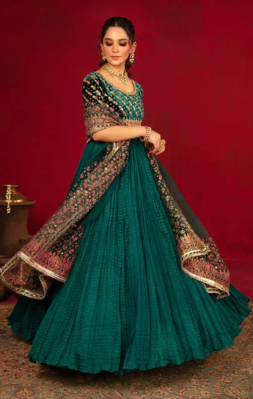 Maya Raazi Velvet 24 Teal Green Organza – view 4 – Poshaq