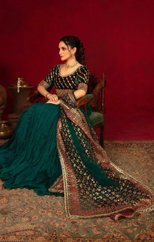 Maya Raazi Velvet 24 Teal Green Organza – view 5 – Poshaq