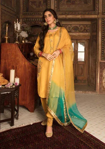 Maya Eid Collection Gul Bahaar Mustard Raw Silk – view 1 – Poshaq