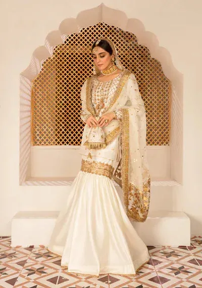 Maya Eid Collection Gul Bahaar Ivory Raw Silk – view 1 – Poshaq