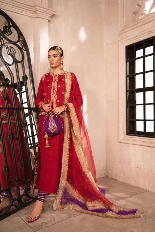 Maya Eid Collection Apnaiyat Red Raw Silk – view 1 – Poshaq