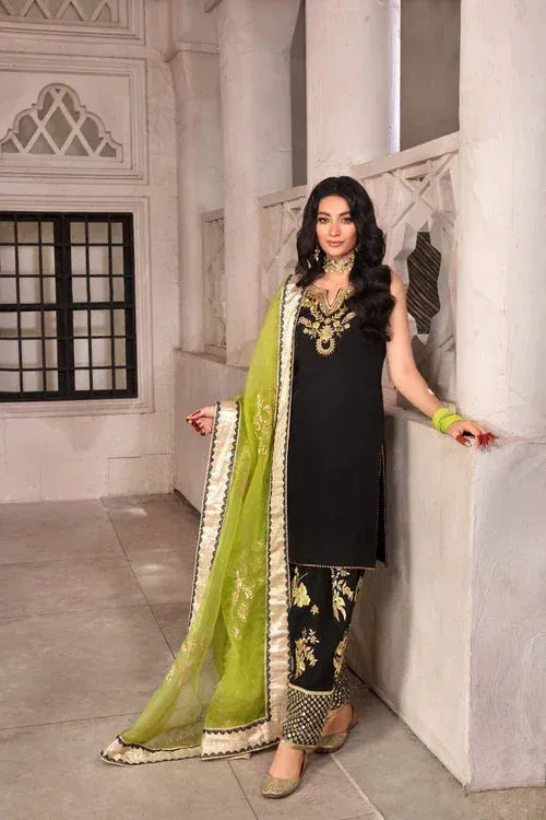 Maya Eid Collection Apnaiyat Black Raw Silk – view 1 – Poshaq