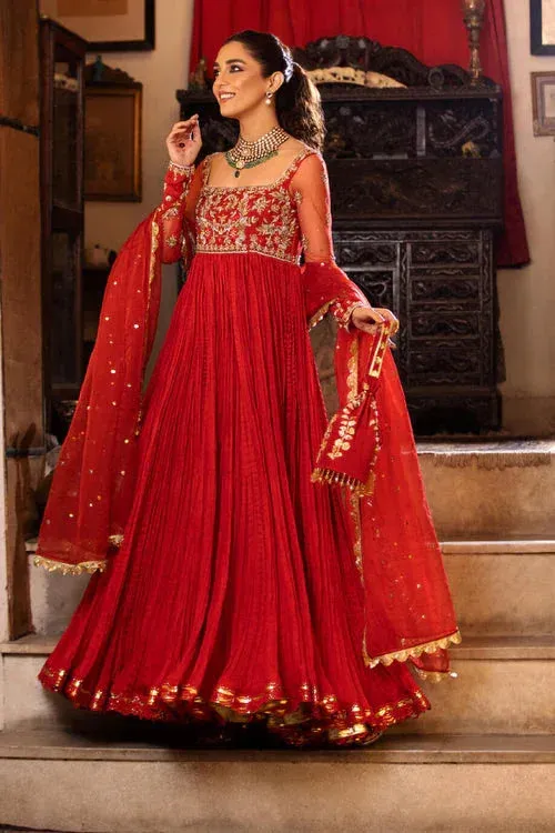 Maya Eid Collection Naulakhi Kohtai Red Raw Silk – view 1 – Poshaq
