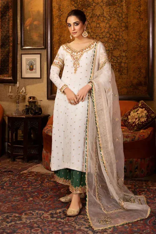 Maya Eid Collection Naulakhi Kohtai White Raw Silk – view 1 – Poshaq